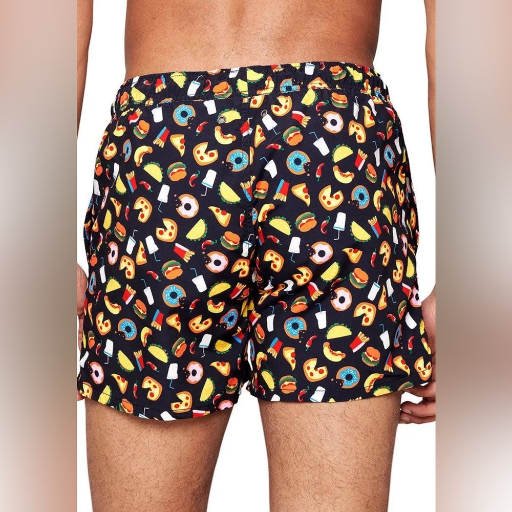 HAPPY SOCKS Men's Junk Food Swimming Shorts Black Sz XL